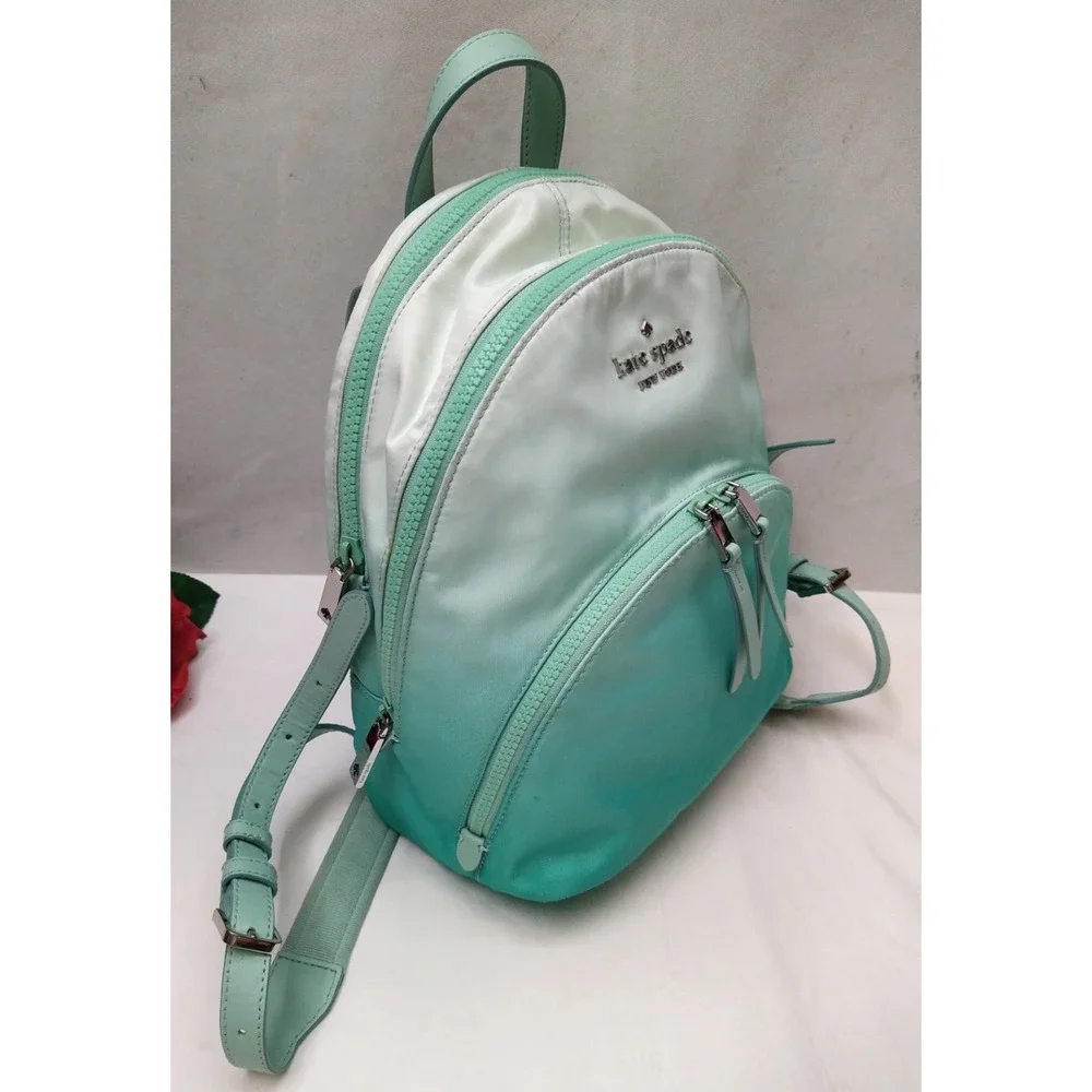 Kate Spade New York Blue White Nylon Zippers Top Handle Backpack